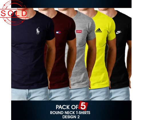 Pack of 5 Round Neck T-shirts Design 2